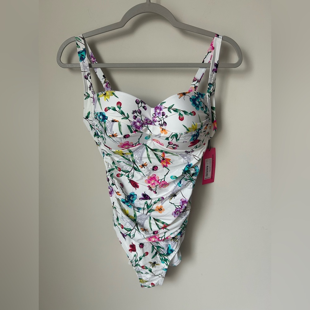 Betsey Johnson White colorful Floral One Piece Swimsuit